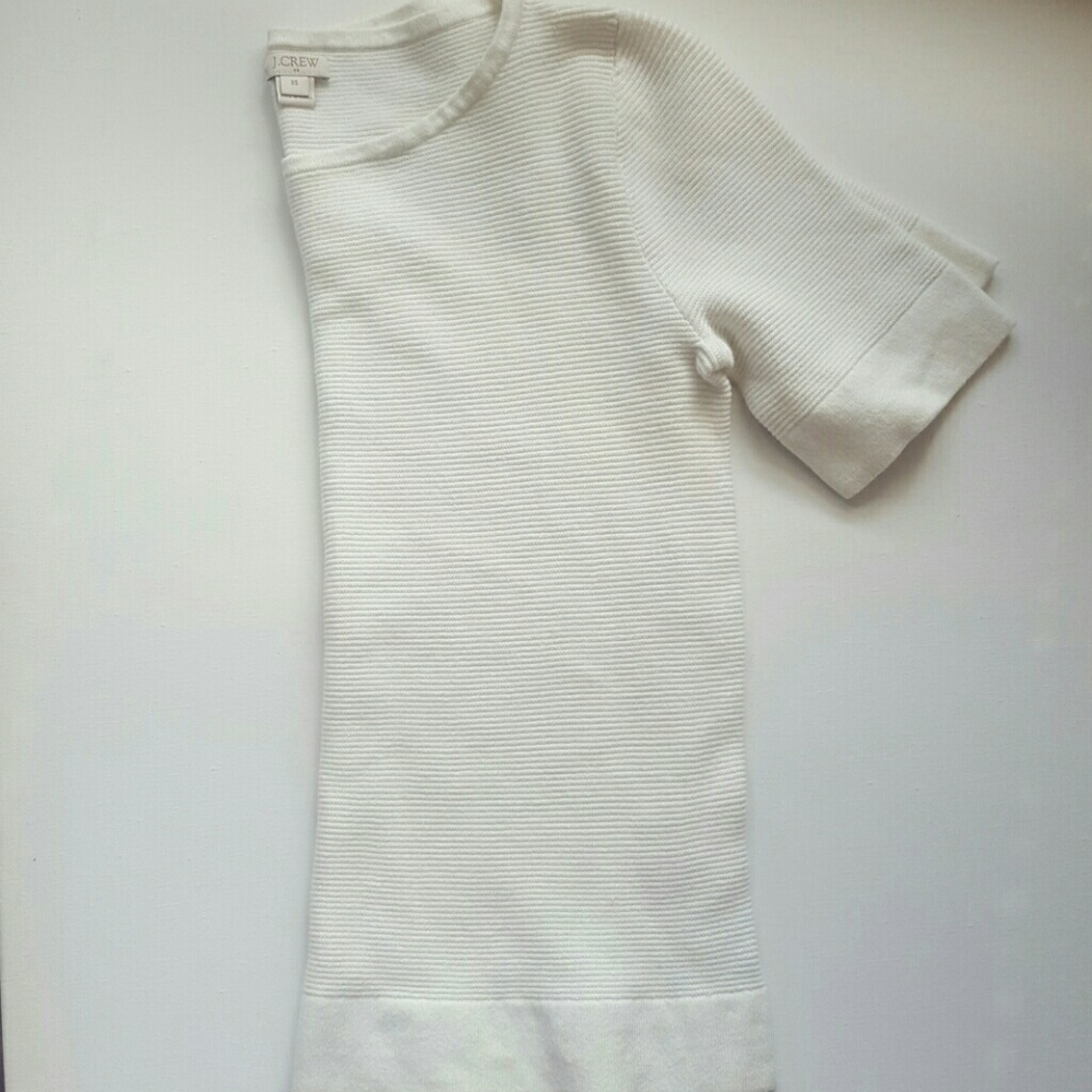 J. Crew White Half Sleeve Ribbed Sweater
